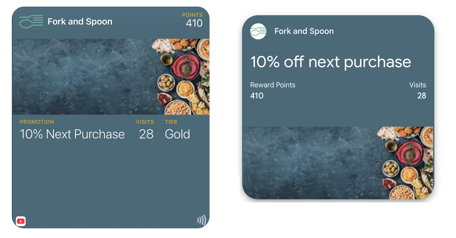 Same pass on Apple Wallet and Google Wallet showing different platform expressions of the same shared core
